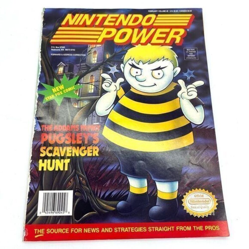 Nintendo Power Magazine #45 Pugsley's Scavenger Hunt W/ Starfox Poster Feb 1993